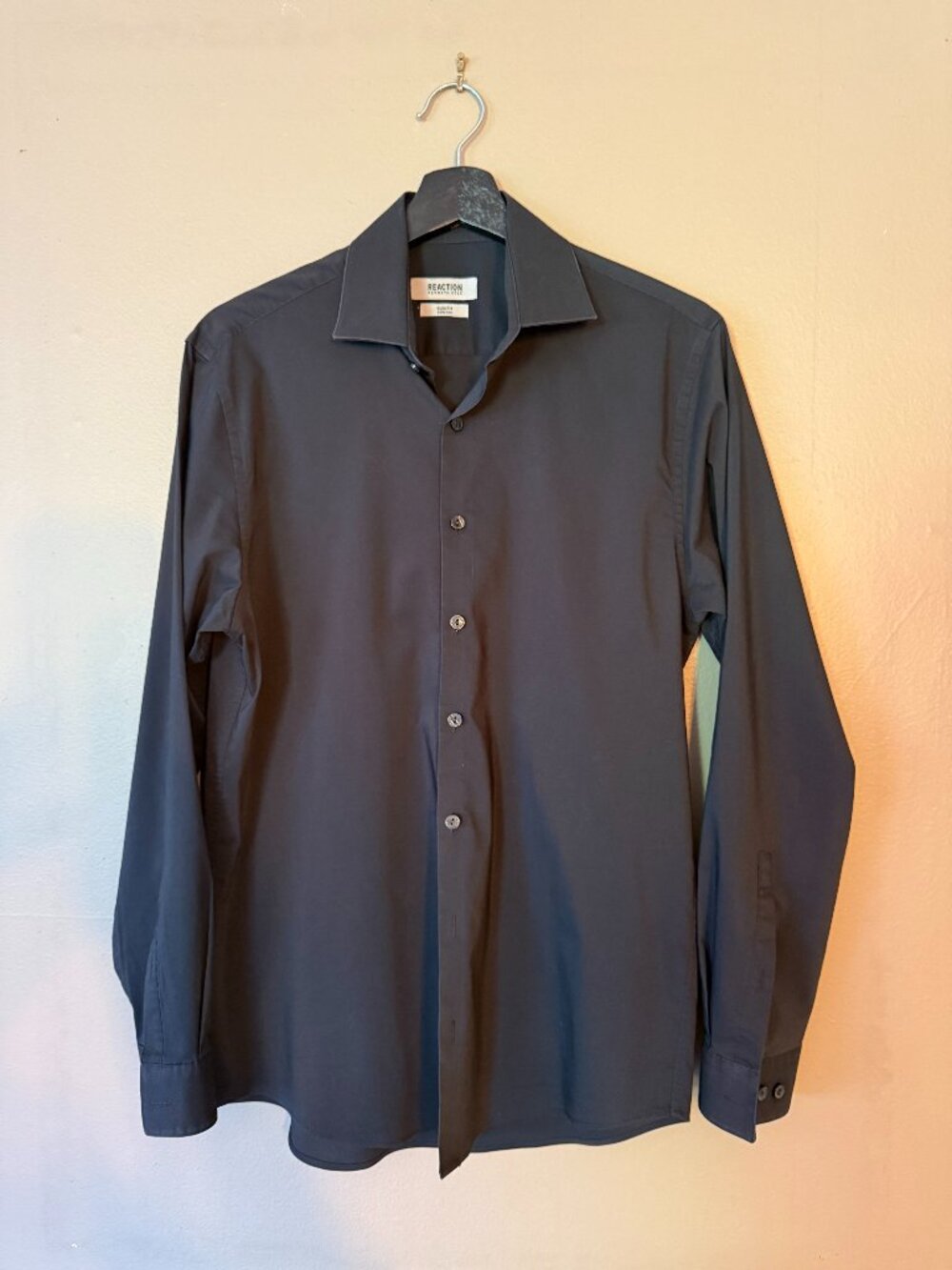 Kenneth Cole Reaction Men's Black Slim Fit Stretch Dress Shirt 15 32/33 Medium